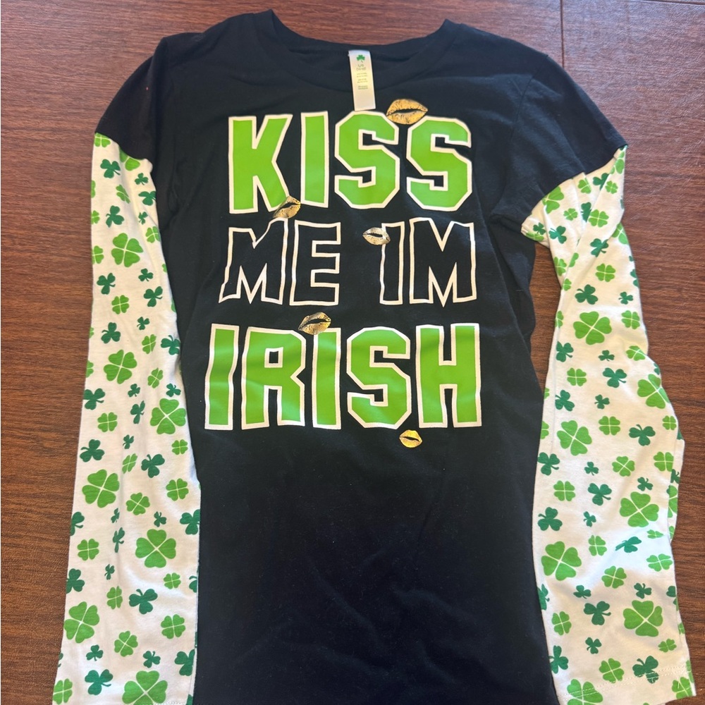 Kids Irish Themed Long Sleeve Shirt - Black and Green